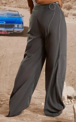 Plus Dark Grey Lace Up Detail Straight Leg Cargo Pants