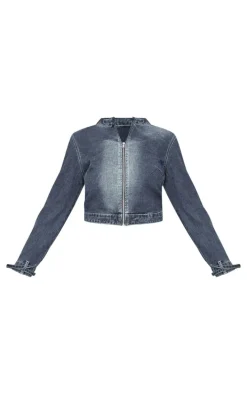 Plus Dark Indigo Buckle Detail Cropped Moto Jacket