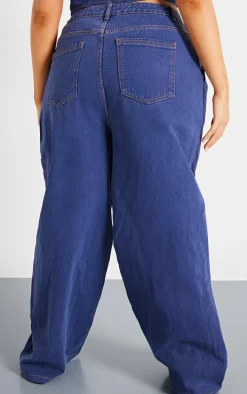 Plus Dark Indigo Denim Contrast Tailored Wide Leg Pants