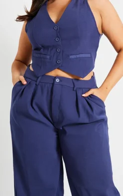 Plus Dark Indigo Denim Contrast Tailored Wide Leg Pants