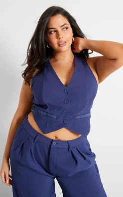 Plus Dark Indigo Denim Contrast Tailored Vest