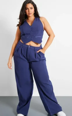 Plus Dark Indigo Denim Contrast Tailored Vest