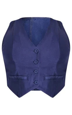 Plus Dark Indigo Denim Contrast Tailored Vest