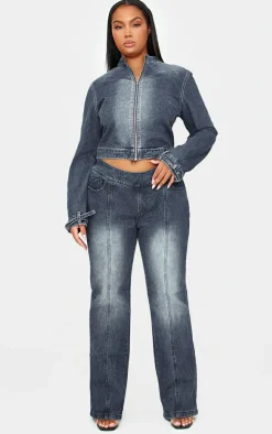 Plus Dark Indigo White Bleached Front Flared Jeans