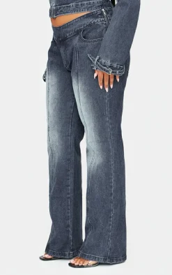 Plus Dark Indigo White Bleached Front Flared Jeans