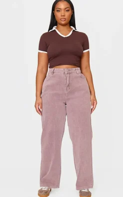 Plus Dark Mauve Washed High Waist Straight Leg Jeans
