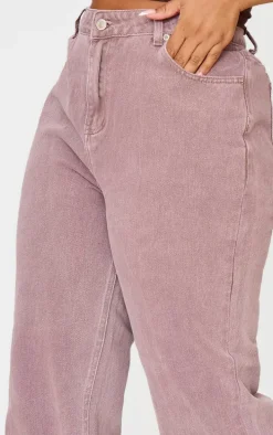Plus Dark Mauve Washed High Waist Straight Leg Jeans