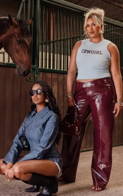 Plus Dark Red Faux Leather Pants