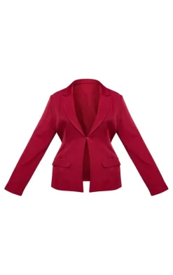 Plus Dark Red Woven Tailored Fit Blazer