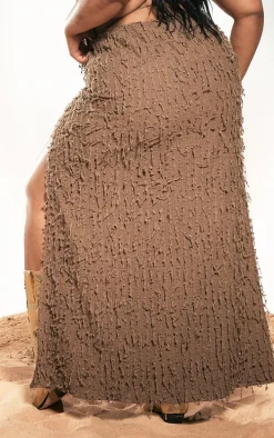 Plus Dark Taupe Distressed Side Split Maxi Skirt