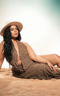 Plus Dark Taupe Distressed Side Split Maxi Skirt