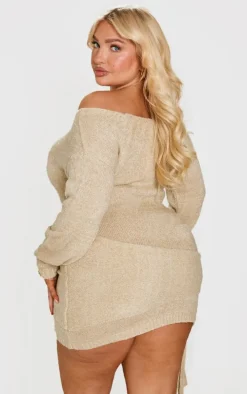 Plus Deep Nude Bardot Knot Mini Dress