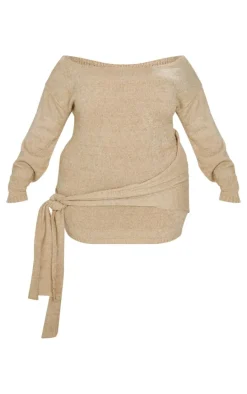 Plus Deep Nude Bardot Knot Mini Dress