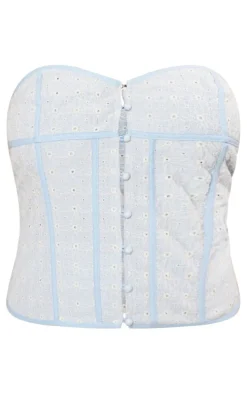 Plus Dusty Blue Broderie Bandeau Corset