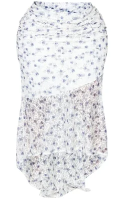 Plus Dusty Blue Floral Printed Lace Frill Hem Maxi Skirt