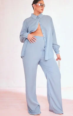 Plus Dusty Blue Print Wide Leg Pants