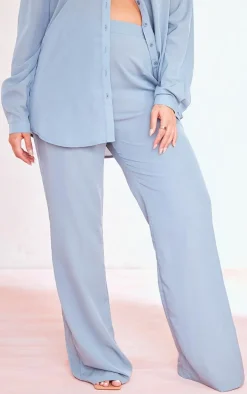 Plus Dusty Blue Print Wide Leg Pants