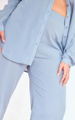 Plus Dusty Blue Print Wide Leg Pants