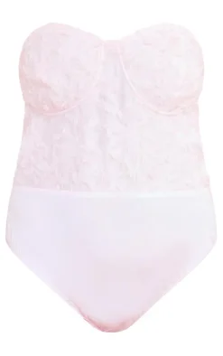 Plus Dusty Pink Eyelash Detail Bandeau Bodysuit