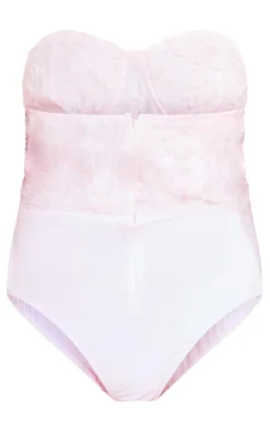 Plus Dusty Pink Eyelash Detail Bandeau Bodysuit