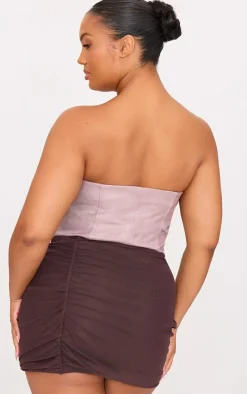 Plus Dusty Pink Faux Leather Zip Up Corset