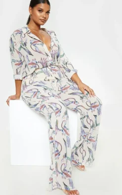 Plus Dusty Pink Floral Wide Leg Pants