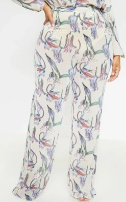 Plus Dusty Pink Floral Wide Leg Pants