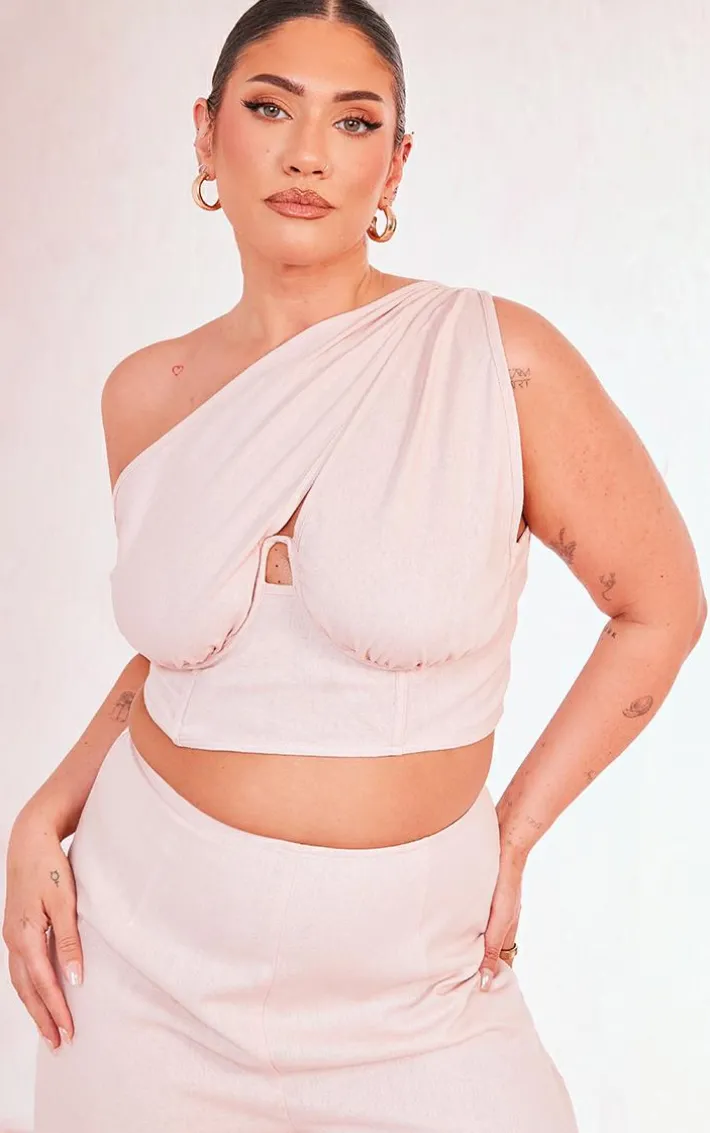 Plus Dusty Pink One Shoulder Corset Top