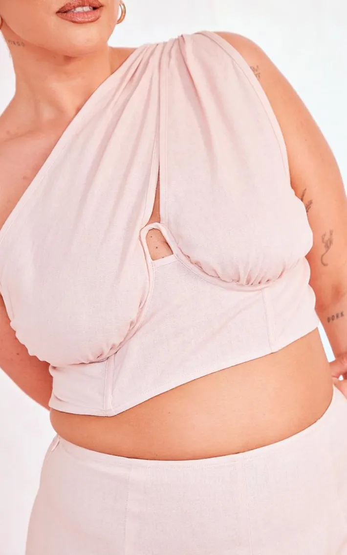 Plus Dusty Pink One Shoulder Corset Top