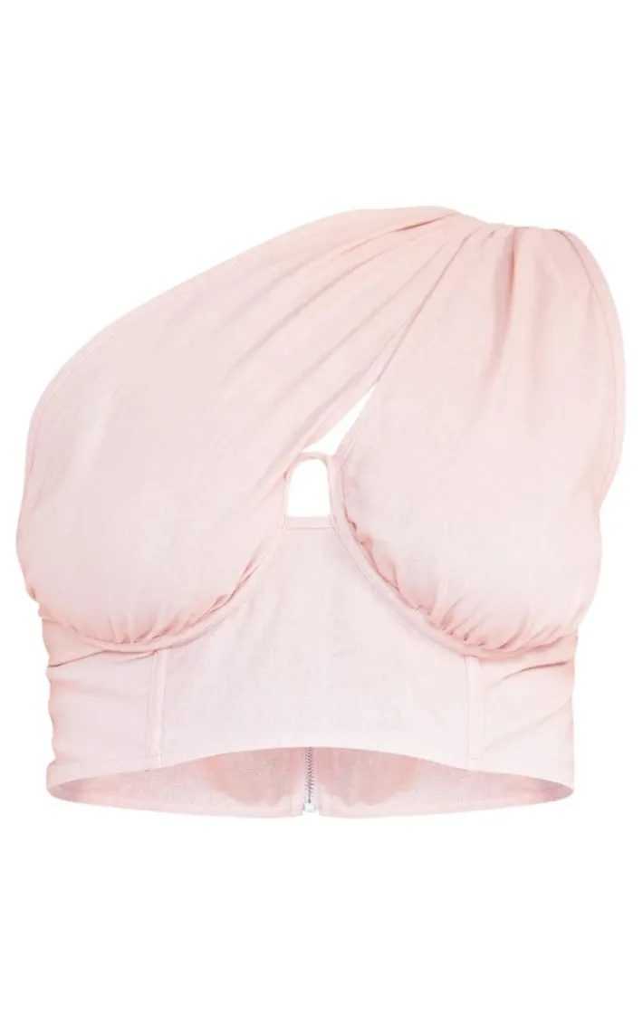 Plus Dusty Pink One Shoulder Corset Top
