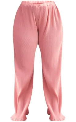 Plus Dusty Pink Plisse High Waisted Wide Leg Pants