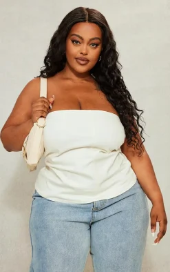 Plus Ecru Contrast Stretch Denim Corset Top