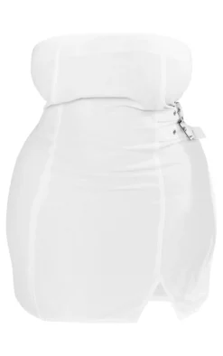 Plus Ecru Double Buckle Detail Denim Bodycon Dress