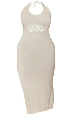 Plus Ecru Knit Halter Neck Midi Dress