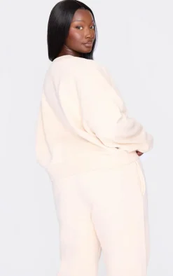 Plus Ecru Premium Basic Crew Neck Crop Sweatshirt