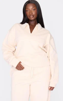 Plus Ecru Premium Collar Oversized Sweatshirt