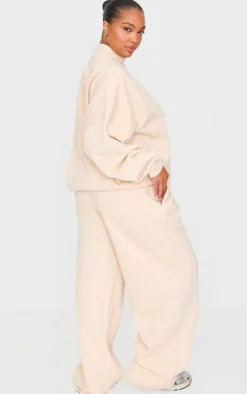 Plus Ecru Premium High Neck Quarter Zip Oversized Sweatshirt