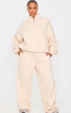 Plus Ecru Premium Thin Waistband Straight Leg Sweat Sweatpants