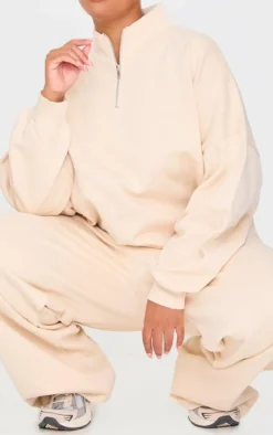 Plus Ecru Premium Thin Waistband Straight Leg Sweat Sweatpants