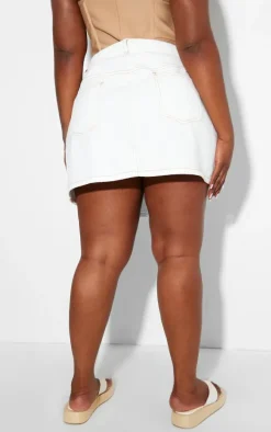 Plus Ecru Wrap Denim Mini Skirt