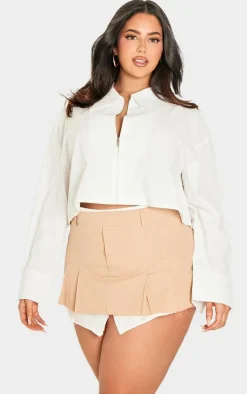 Plus Ecru Zip Up Cropped Shirt
