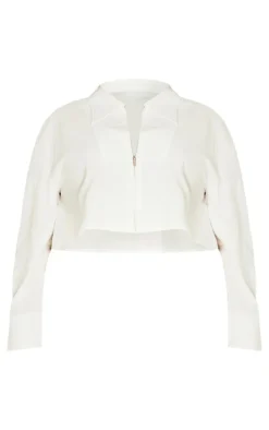 Plus Ecru Zip Up Cropped Shirt