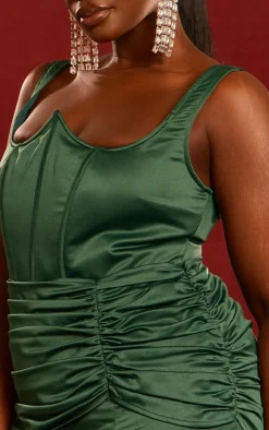 Plus Emerald Green Constructed Satin Boned Maxi Dress