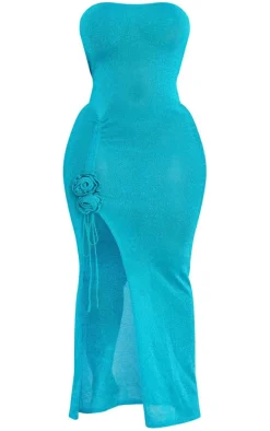 Plus Emerald Green Glitter Sheer Knit Flower Embellished Dress