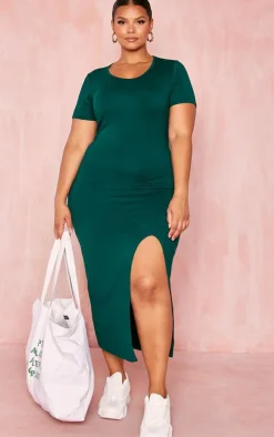 Plus Emerald Green Jersey Split Midi T-shirt Dress