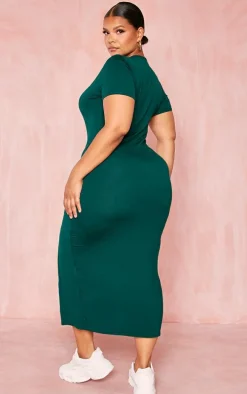 Plus Emerald Green Jersey Split Midi T-shirt Dress