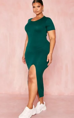Plus Emerald Green Jersey Split Midi T-shirt Dress