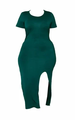 Plus Emerald Green Jersey Split Midi T-shirt Dress