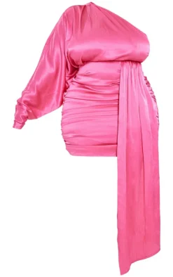 Plus Fuchsia One Shoulder Drape Detail Mini Dress