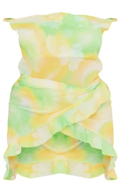 Plus Green Abstract Ruffle Detail Midi Dress